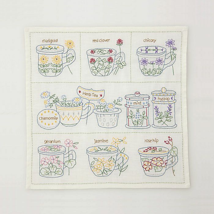 ハーブティーのステッチクロス | リバティ 生地、編み物、刺繍、刺し子