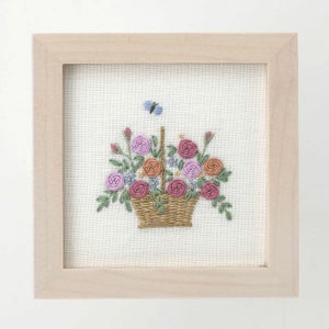 ミニフレーム＜ローズのバスケット＞ | リバティ 生地、編み物、刺繍 