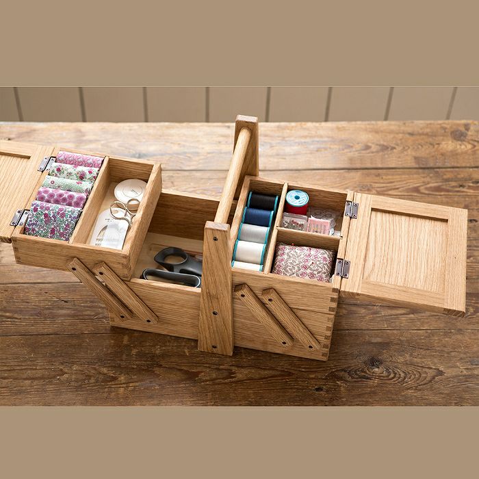 スライド式ソーイングボックス | リバティ 生地、編み物、刺繍、刺し子