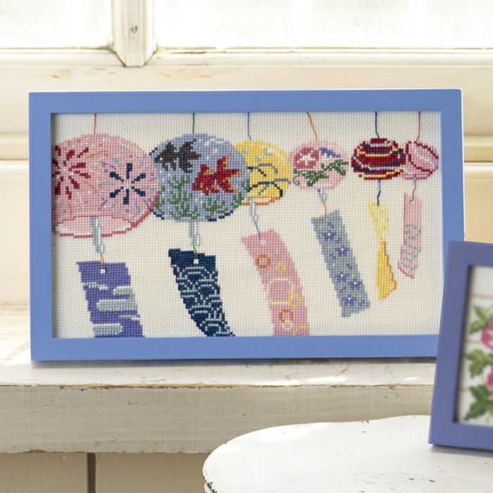 クロスステッチフレーム＜青もみじと金魚＞ | リバティ 生地、編み物