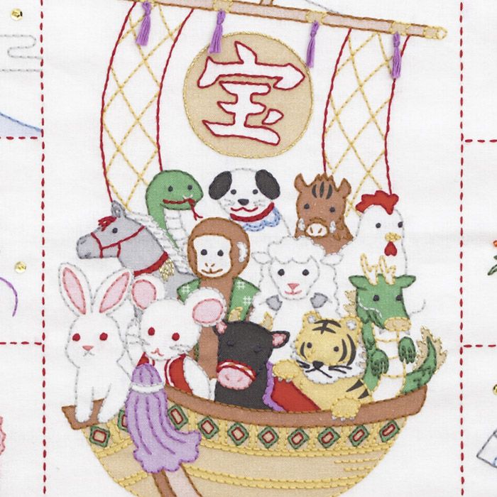 ステッチクロス＜宝船＞ | リバティ 生地、編み物、刺繍、刺し子のこと