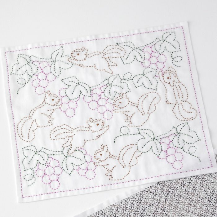 刺し子 りすとぶどう | リバティ 生地、編み物、刺繍、刺し子のこと