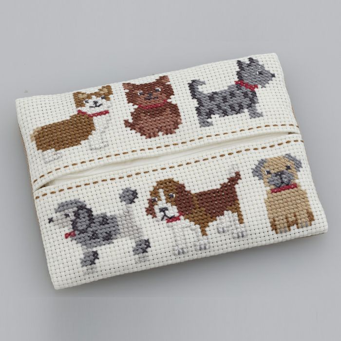 10/9予約】クロスステッチティッシュケース＜Dog!Dog!Dog