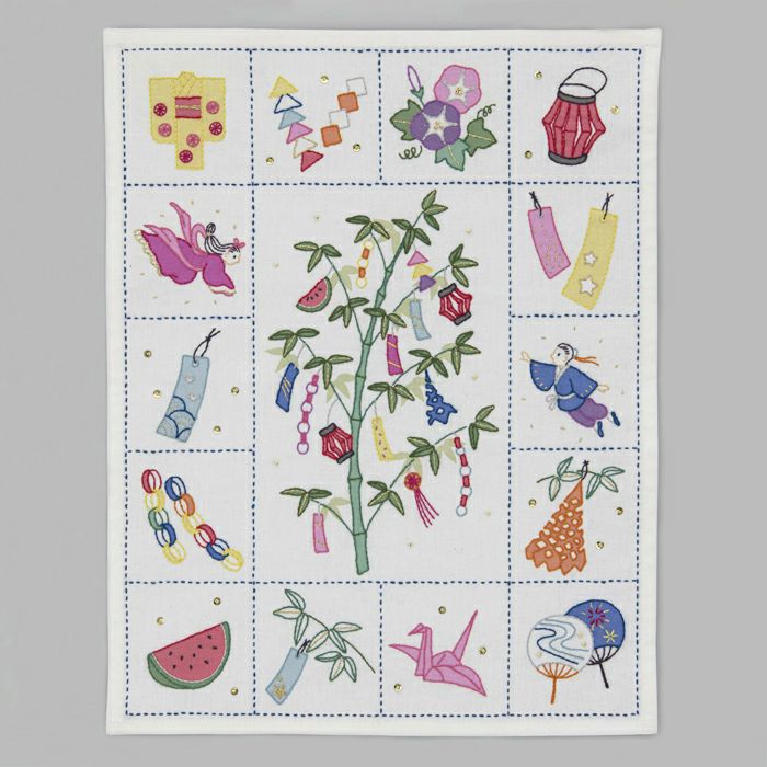 クロスステッチフレーム＜青もみじと金魚＞ | リバティ 生地、編み物