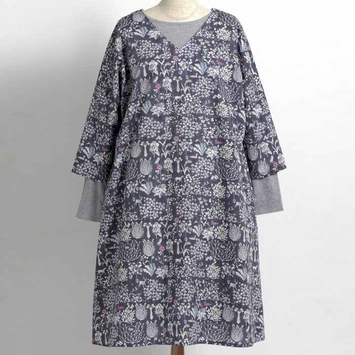 Vネックチュニックワンピース（型紙） | リバティ 生地、編み物、刺繍