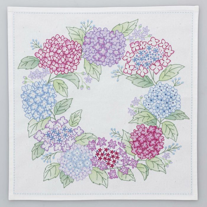 ステッチクロス＜あじさいリース＞ | リバティ 生地、編み物、刺繍