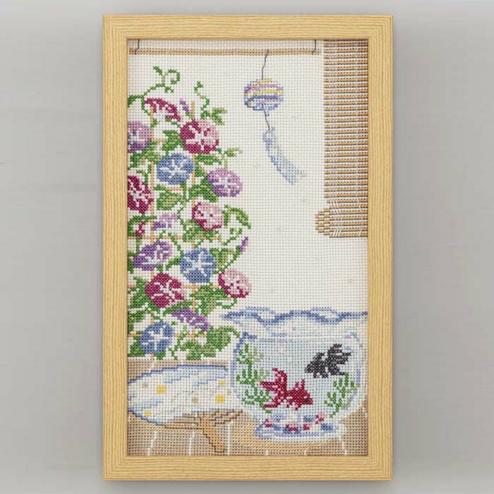 クロスステッチフレーム＜朝顔と金魚＞ | リバティ 生地、編み物、刺繍