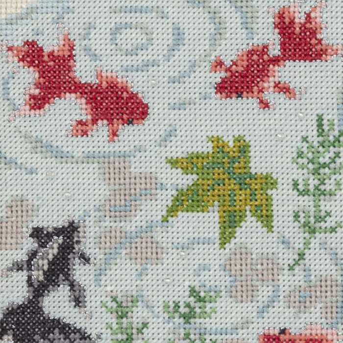 クロスステッチフレーム＜青もみじと金魚＞ | リバティ 生地、編み物