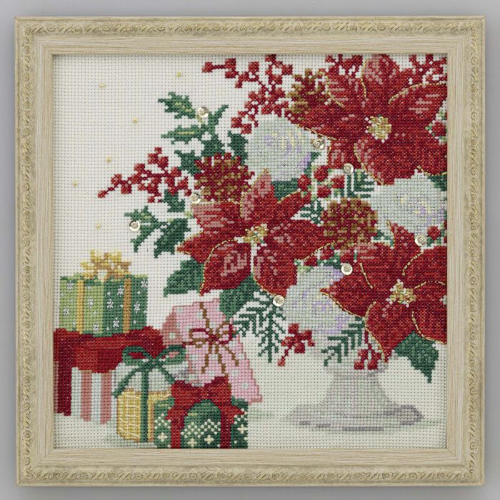 クロスステッチフレーム＜ポインセチアのアレンジ＞ | リバティ 生地