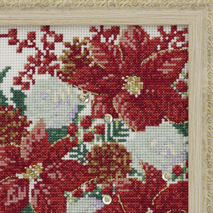 クロスステッチフレーム＜ポインセチアのアレンジ＞ | リバティ 生地