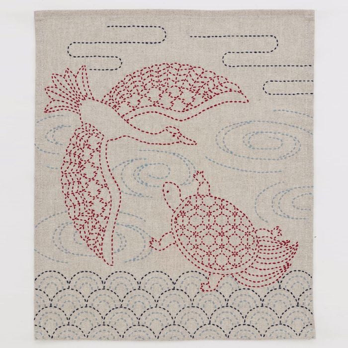 刺し子のクロス＜鶴と亀＞ | リバティ 生地、編み物、刺繍、刺し子の