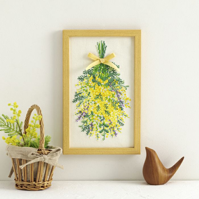 クロスステッチフレーム＜ミモザのリース＞ | リバティ 生地、編み物