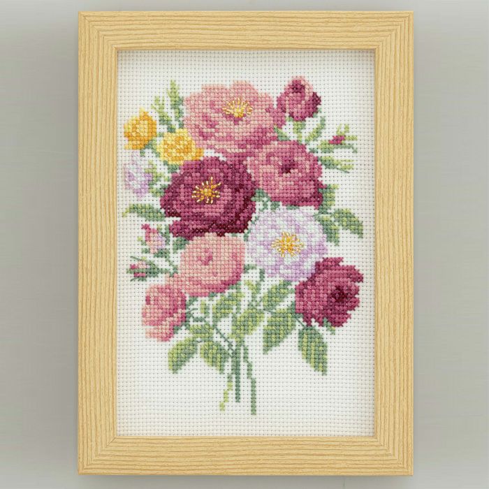 クロスステッチミニフレーム＜薔薇の花束＞ | リバティ 生地、編み物