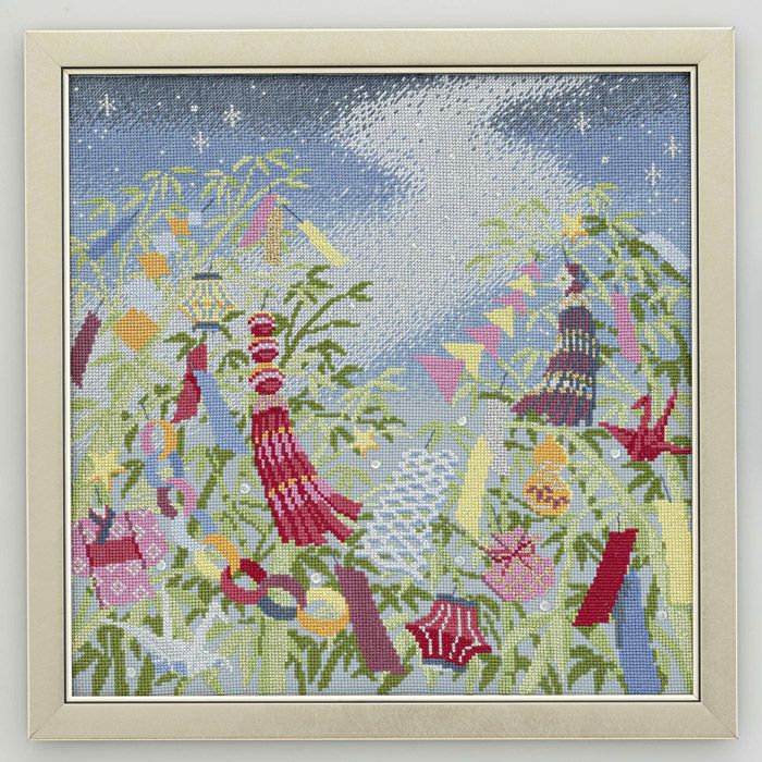 クロスステッチフレーム＜七夕飾りと天の川＞ | リバティ 生地、編み物