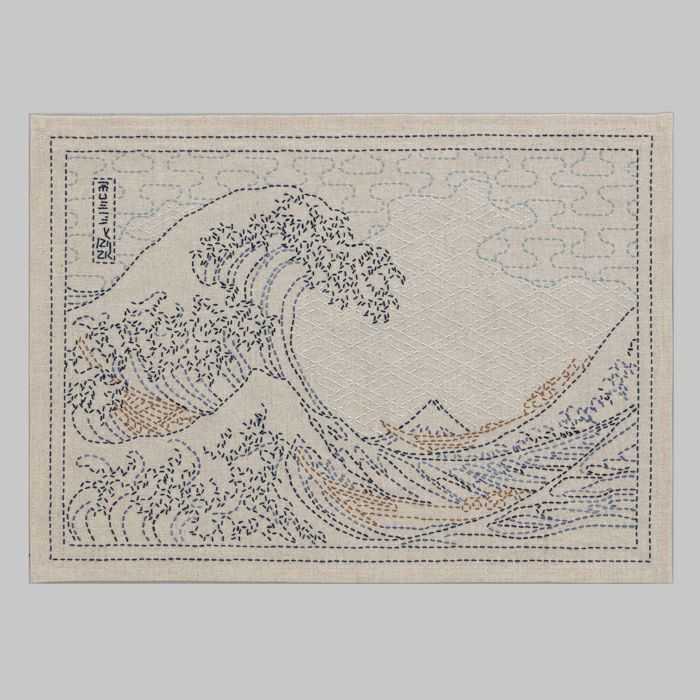 刺し子のクロス＜神奈川沖浪裏＞ | リバティ 生地、編み物、刺繍
