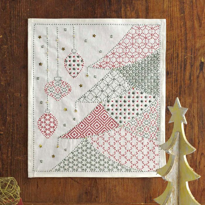 刺し子のクロス＜クリスマスツリー＞ | リバティ 生地、編み物、刺繍