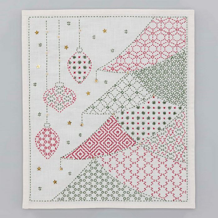 刺し子のクロス＜クリスマスツリー＞ | リバティ 生地、編み物、刺繍