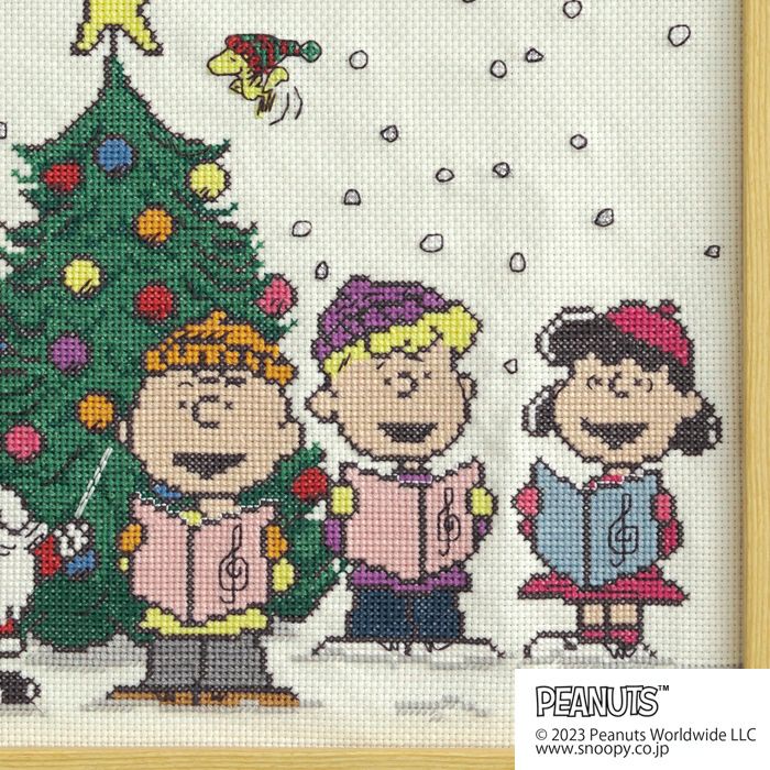 クロスステッチフレーム＜スヌーピーとクリスマスソングを