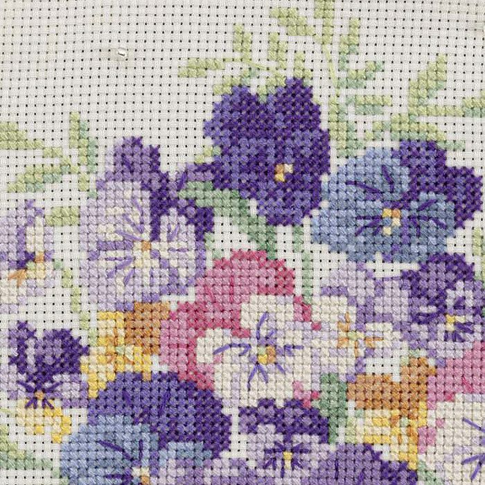 クロスステッチフープフレーム＜ビオラとパンジーのブーケ