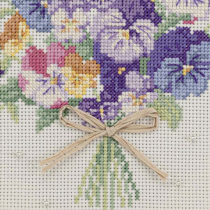 クロスステッチフープフレーム＜ビオラとパンジーのブーケ