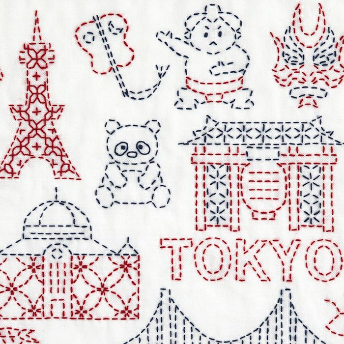 【ニー】白に赤が映えるロホリカンタ　刺し子　刺繍布　　フリンジ 刺し子 TOKYO | リバティ 生地、編み物、刺繍、刺し子のことなら