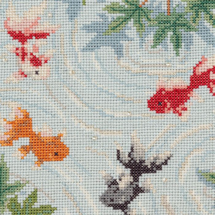 クロスステッチフレーム＜金魚の泳ぐ水面＞ | リバティ 生地、編み物