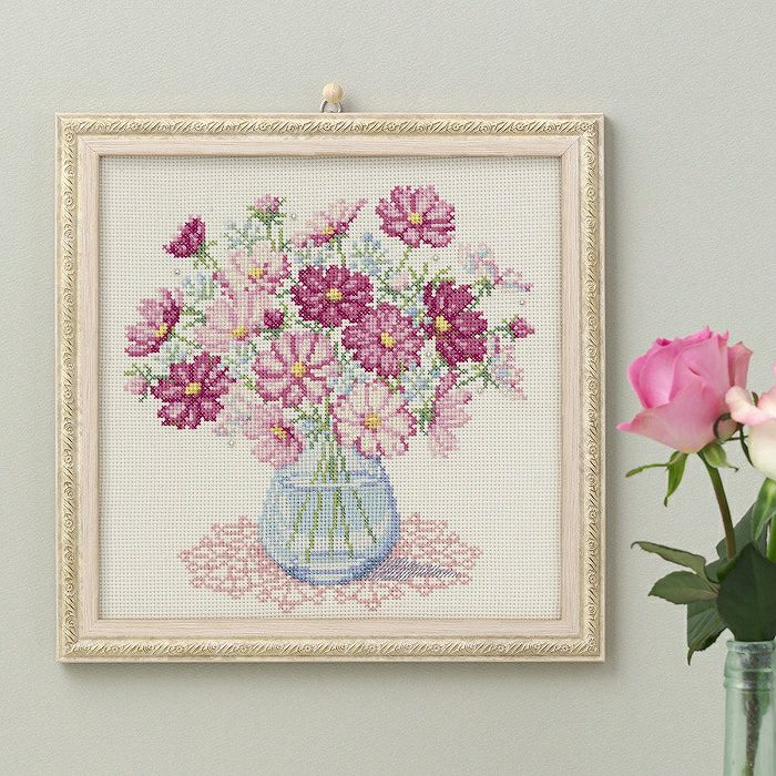 クロスステッチフレーム＜バラと蝶（ピエール＝ジョゼフ・ルドゥーテ