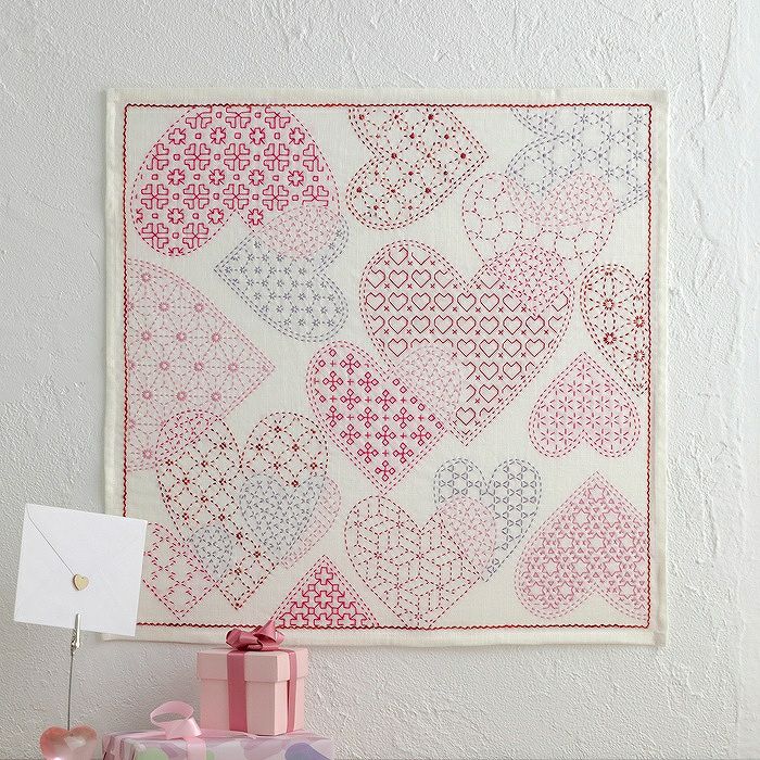 刺し子のクロス＜ハート＞ | リバティ 生地、編み物、刺繍、刺し子の