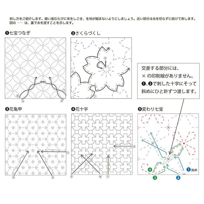 刺し子 寄せ模様＜桜＞2 セット | リバティ 生地、編み物、刺繍