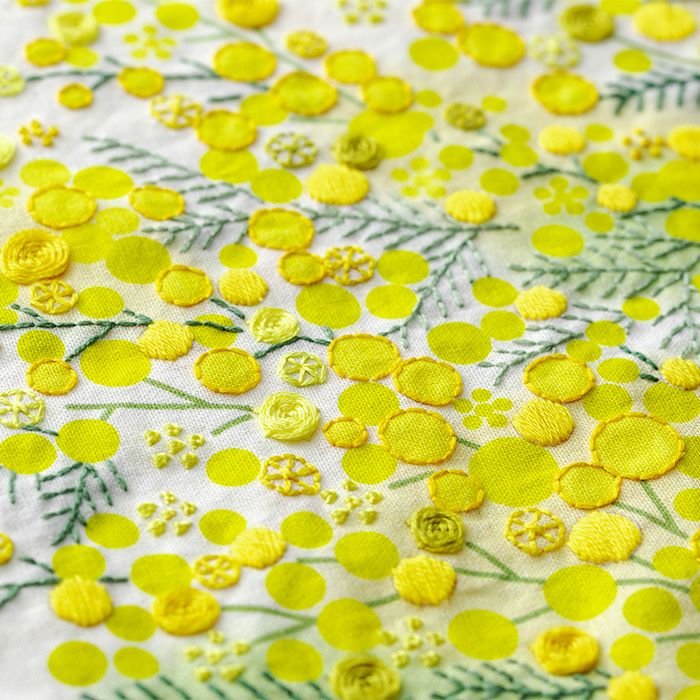 ステッチクロス＜満開のミモザ＞ | リバティ 生地、編み物、刺繍