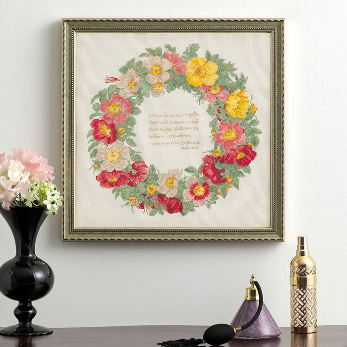 クロスステッチフレーム＜バラと蝶（ピエール＝ジョゼフ・ルドゥーテ