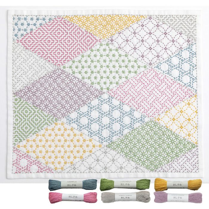 刺し子 寄せ模様＜菱形＞2 セット | リバティ 生地、編み物、刺繍