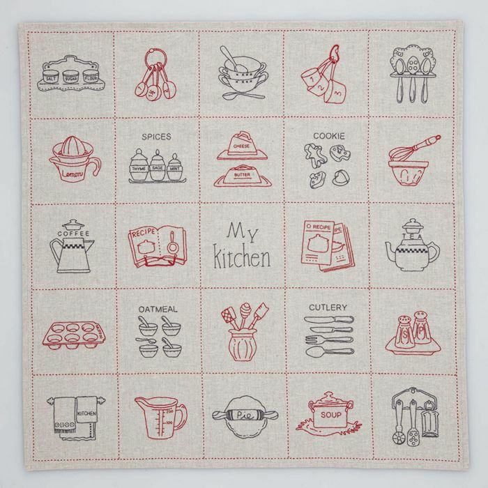 完成品】キッチンのモチーフクロス2 | リバティ 生地、編み物、刺繍