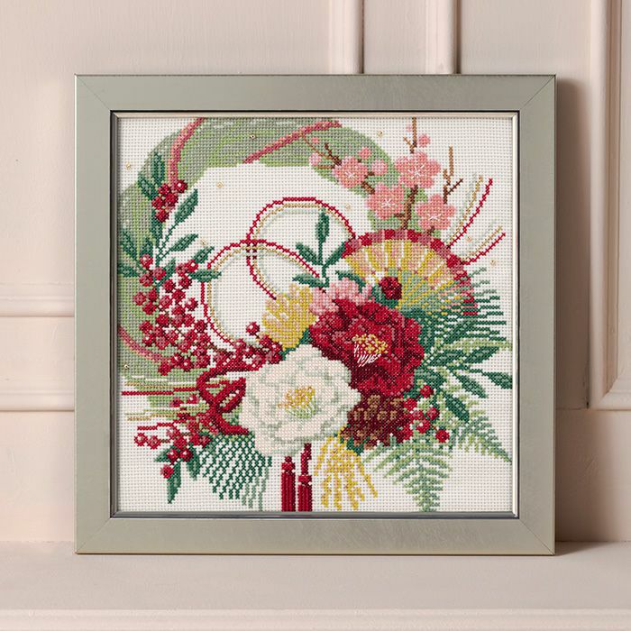 クロスステッチフレーム＜バラと蝶（ピエール＝ジョゼフ・ルドゥーテ