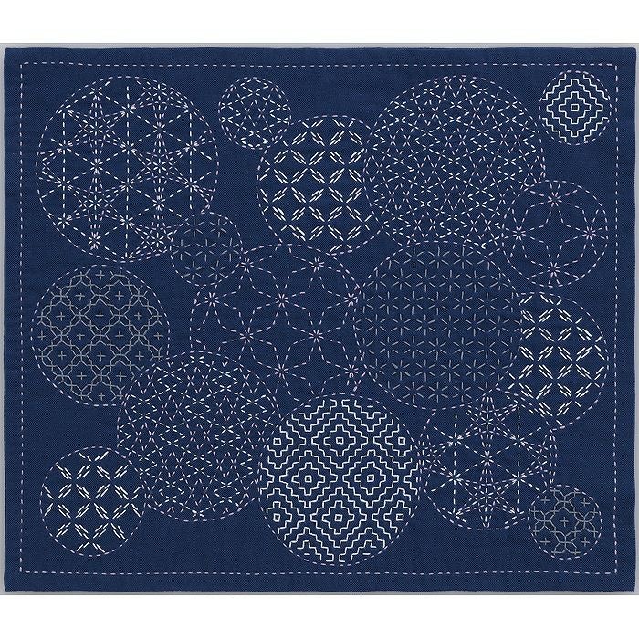 刺し子 寄せ模様＜丸がさね・紺＞ | リバティ 生地、編み物、刺繍