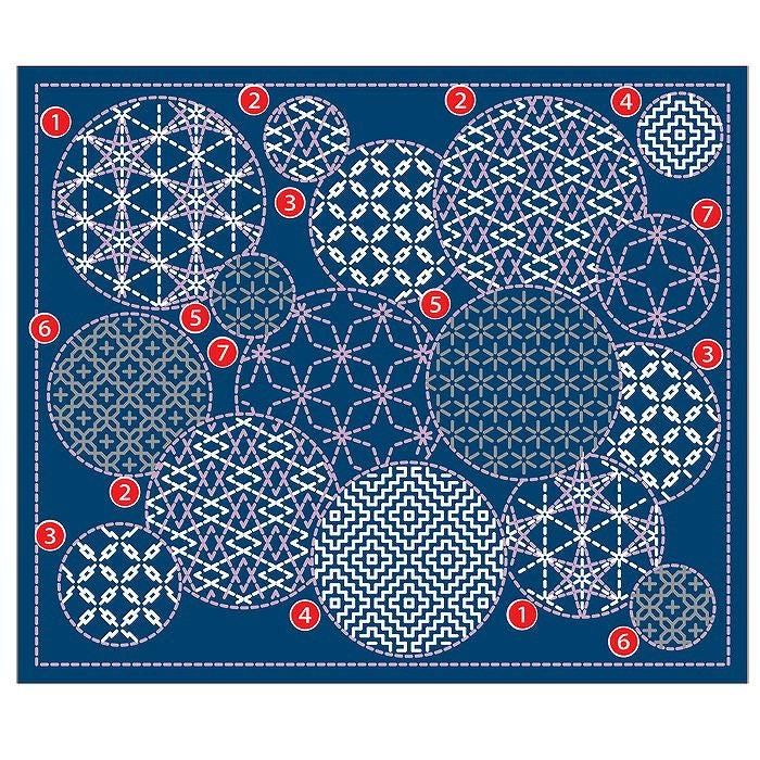 刺し子 寄せ模様＜丸がさね・紺＞ | リバティ 生地、編み物、刺繍