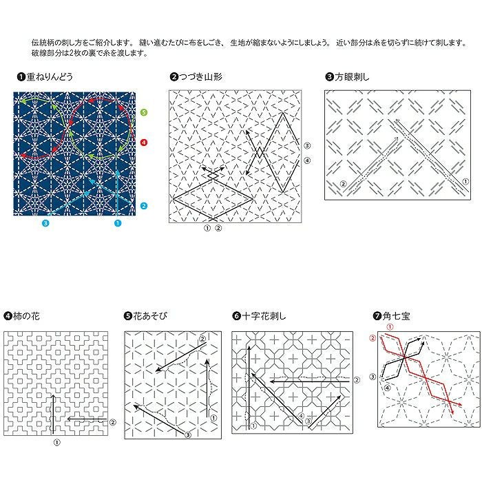 刺し子 寄せ模様＜丸がさね・紺＞ | リバティ 生地、編み物、刺繍