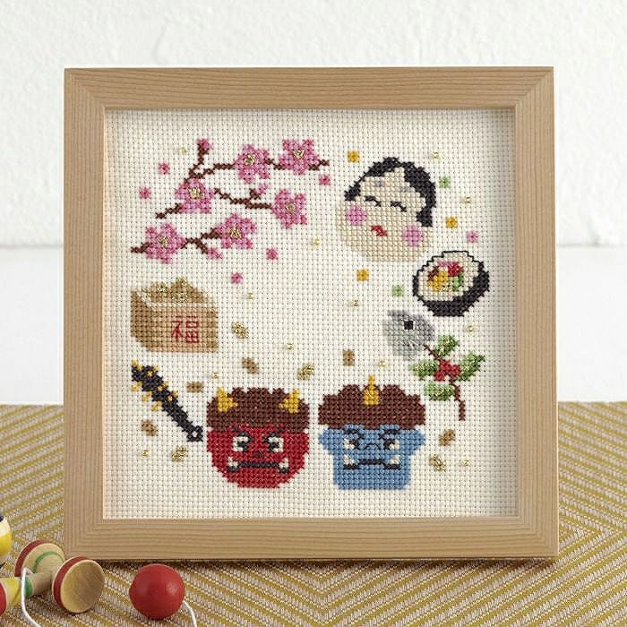 クロスステッチフレーム＜節分のリース＞ | リバティ 生地、編み物