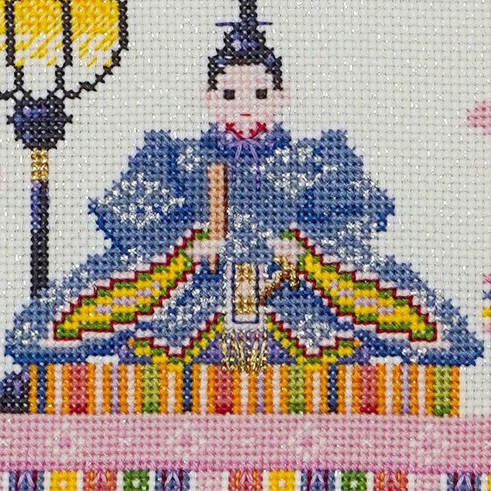 クロスステッチフレーム＜花桃の下のお雛様＞ | リバティ 生地、編み物