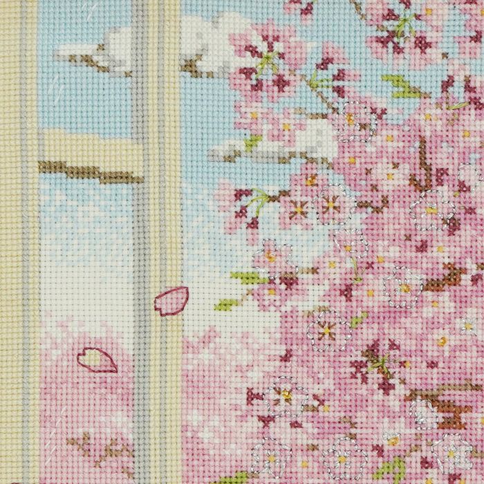 クロスステッチフレーム＜さくらの見える部屋＞ | リバティ 生地