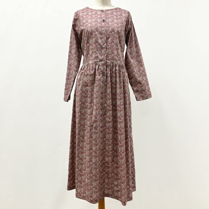 リバティ＊ボタンワンピース＊長袖＊Ｍサイズ＊小花柄＊レキサンドラ＊未使用品 小花柄 ワンピース 長袖 レディース ロング 春 秋 花柄 ロング