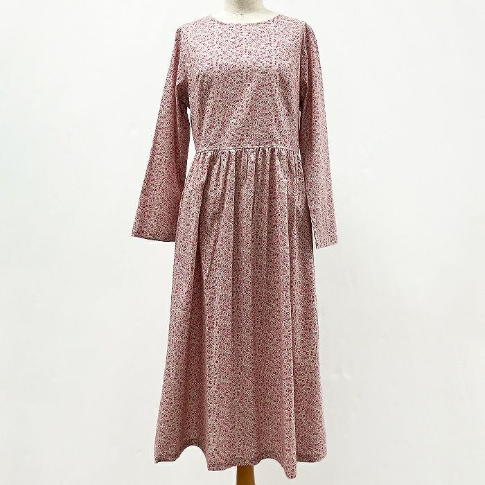 リバティプリント シンプルギャザーワンピース（長袖）＜Mサイズ＞31J
