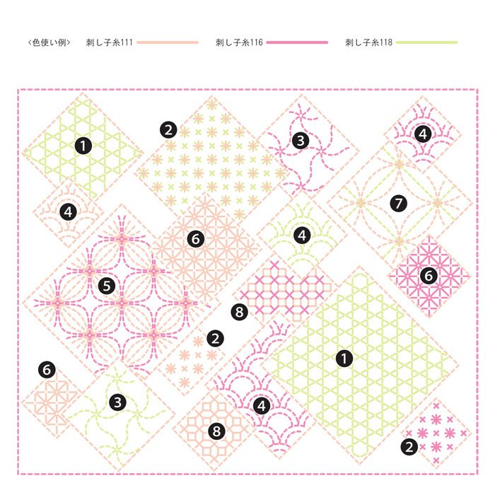 刺し子 寄せ模様＜角がさね＞セット | リバティ 生地、編み物、刺繍