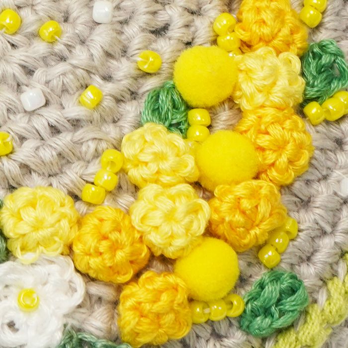 ミモザのポーチ（編み物 材料セット） | リバティ 生地、編み物、刺繍
