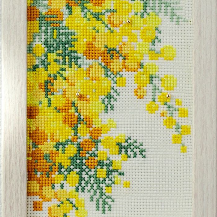 クロスステッチフレーム＜陽だまりのミモザ＞ | リバティ 生地、編み物