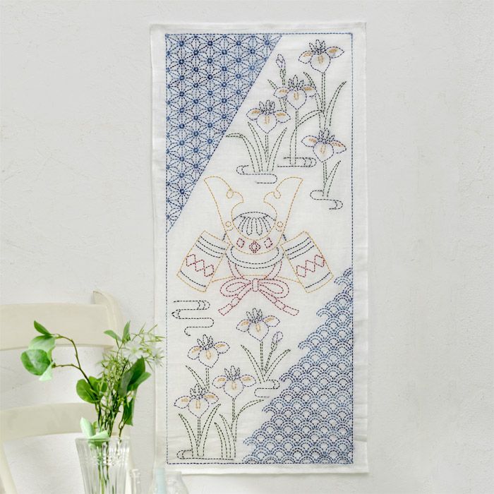 刺し子クロス 菖蒲と兜 | リバティ 生地、編み物、刺繍、刺し子のこと