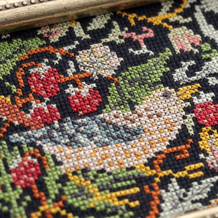 クロスステッチフレーム＜いちご泥棒＞ | リバティ 生地、編み物、刺繍
