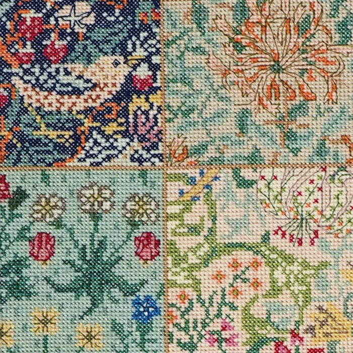 アンティーク 風車と橋と木と花刺繍クロス 家鴨の親子刺繍リボン付 カーテンパネル アンティーク 風車と橋と木と花刺繍クロス 家鴨の親子刺繍リボン付