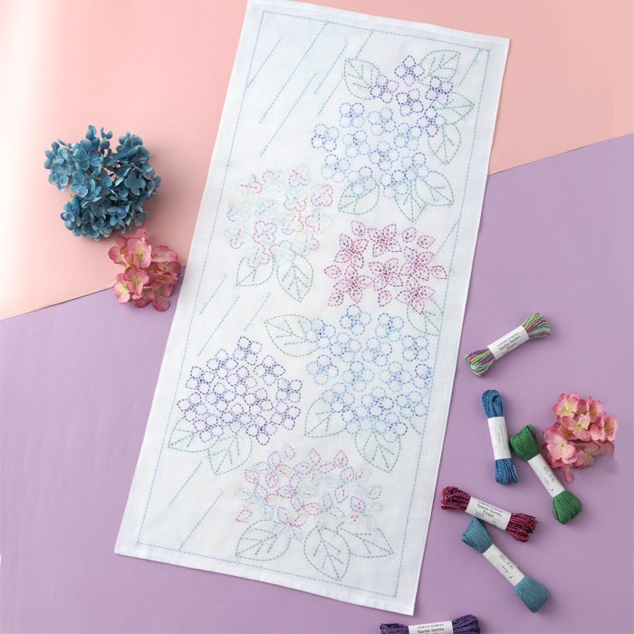 刺し子のクロス＜あじさい便り＞ | リバティ 生地、編み物、刺繍