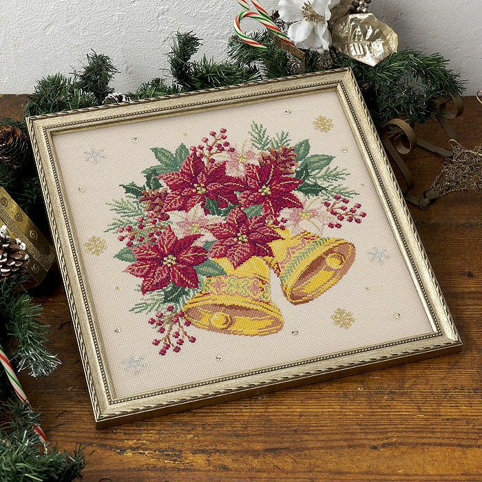 【完成品】クロスステッチフレーム＜クリスマスベルのアレンジ＞の画像